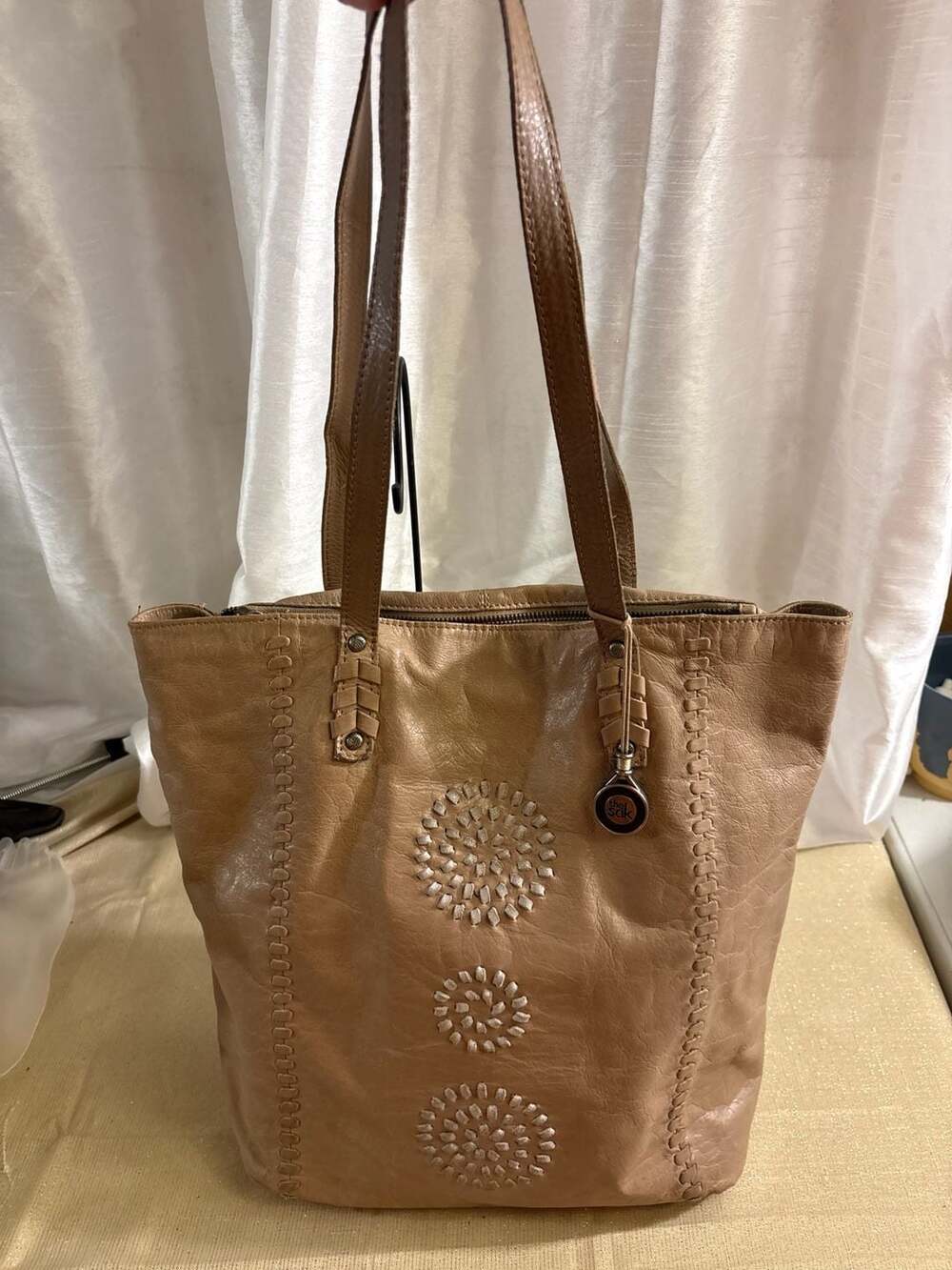 The Sak Tan Leather Starburst Tote Shoulder Bag